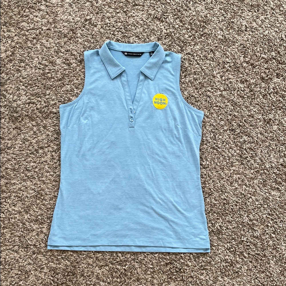 Travis Mathew Light Blue Striped Sleeveless Polo Top size Small